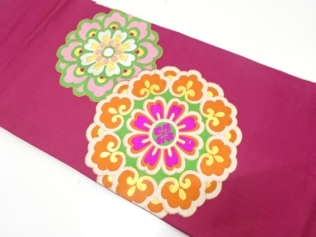 JAPANESE KIMONO / ANTIQUE NAGOYA OBI / SILK / WOVEN FLORAL CREST